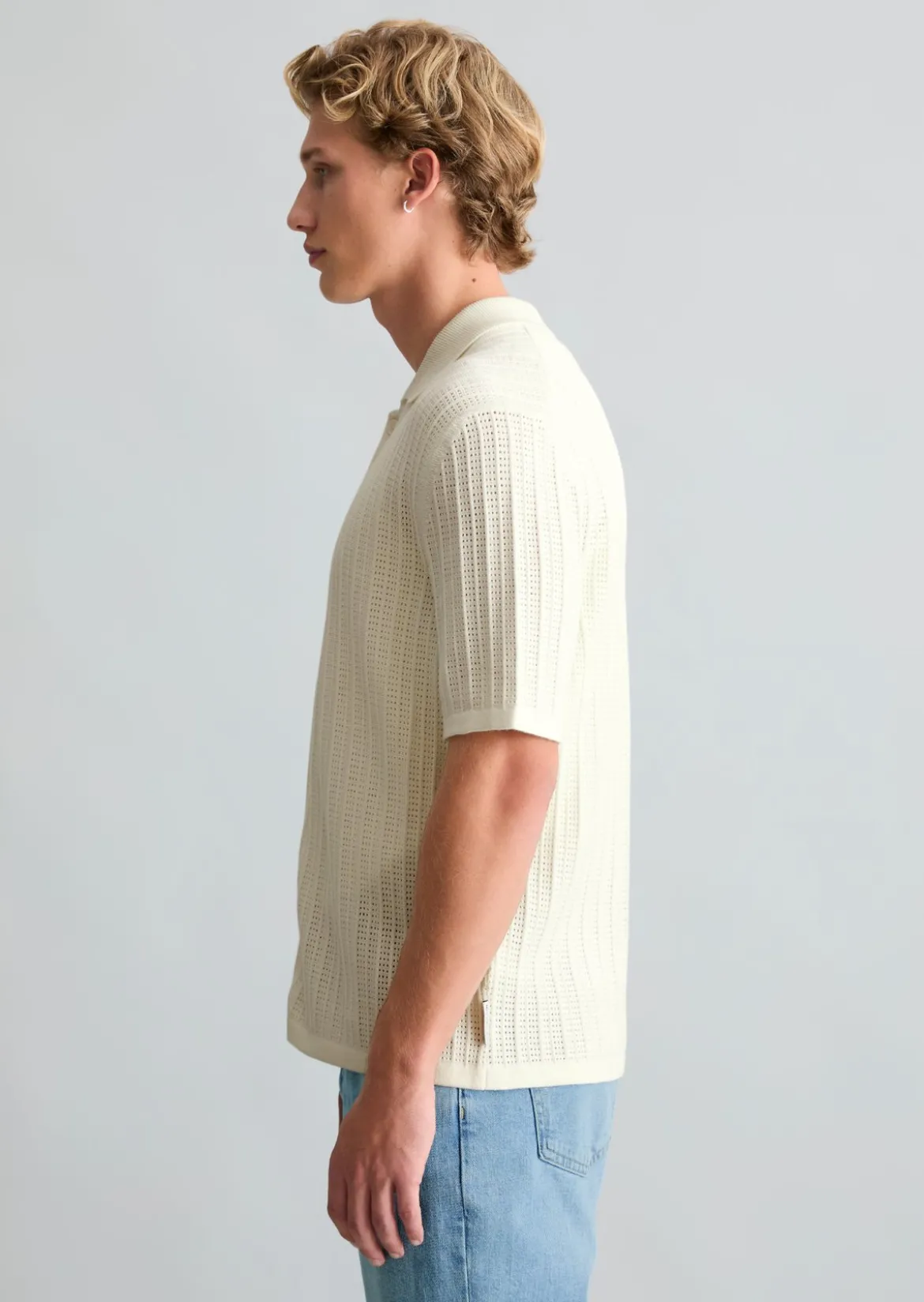 DfC Kurzarm-Strickjacke im Polostil regular mit Lochstruktur