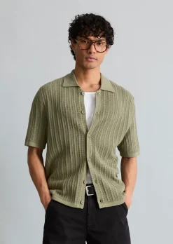 DfC Kurzarm-Strickjacke im Polostil regular mit Lochstruktur