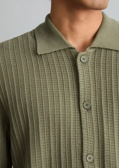 DfC Kurzarm-Strickjacke im Polostil regular mit Lochstruktur