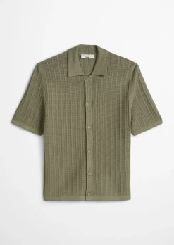 DfC Kurzarm-Strickjacke im Polostil regular mit Lochstruktur