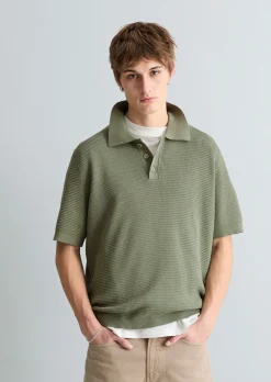 DfC Strick Poloshirt mit Waffelstruktur
