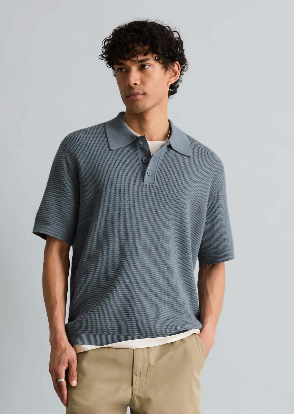 DfC Strick Poloshirt mit Waffelstruktur