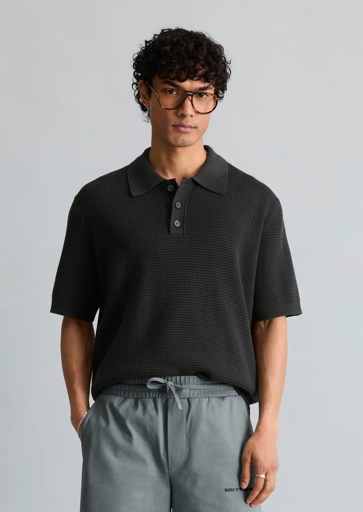DfC Strick Poloshirt mit Waffelstruktur