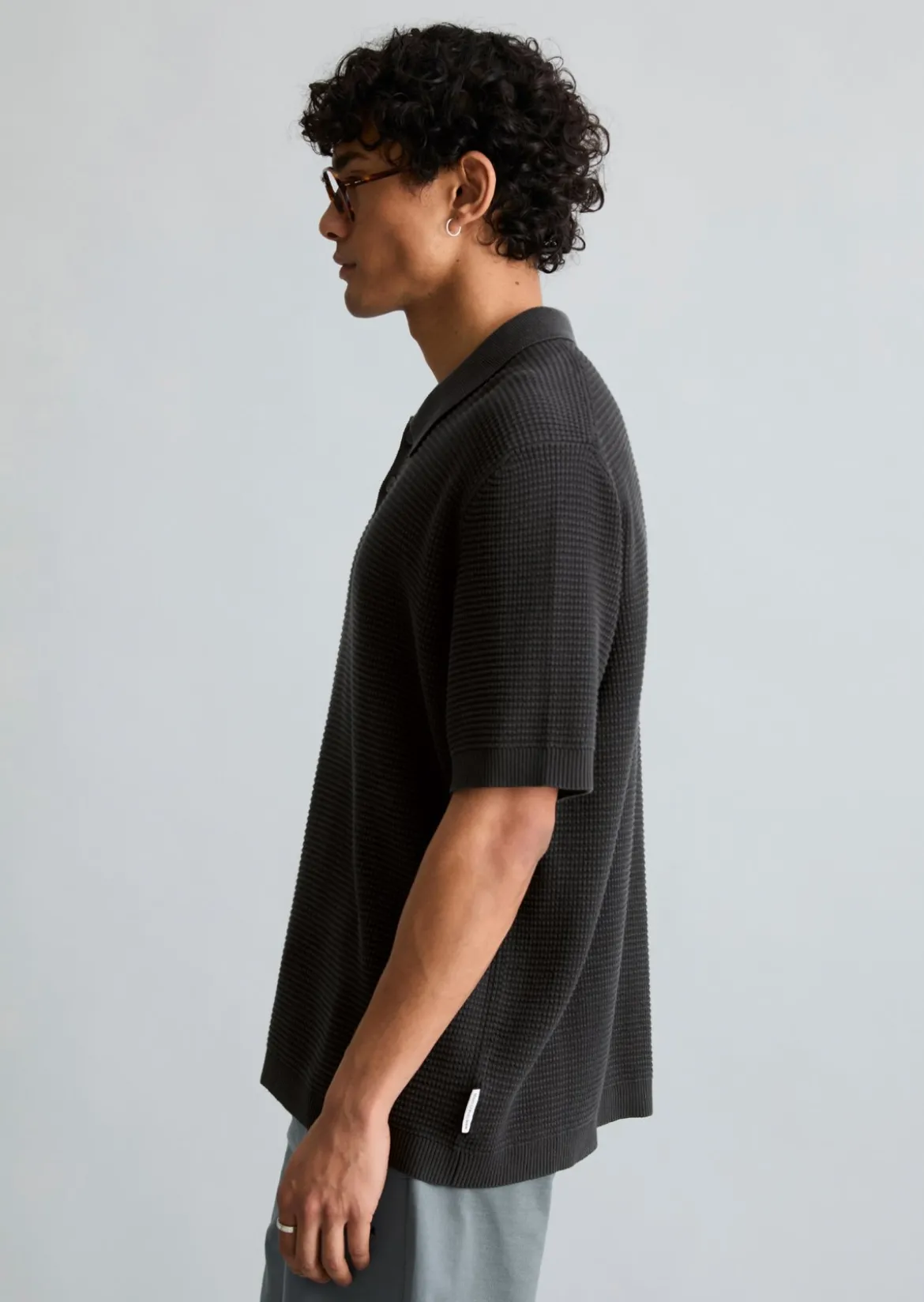 DfC Strick Poloshirt mit Waffelstruktur