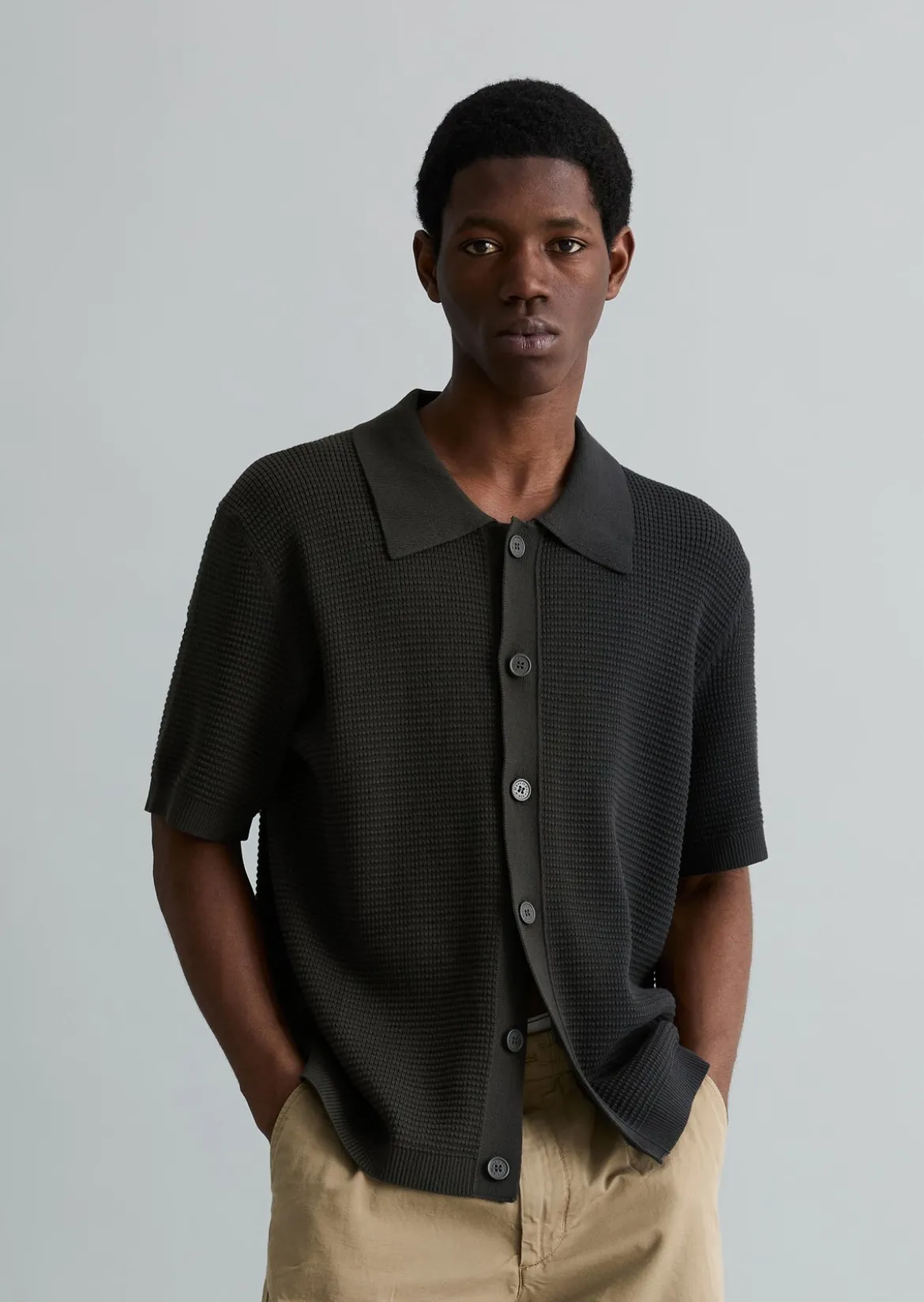 DfC Strickshirt regular im Polostil mit Knopfleiste