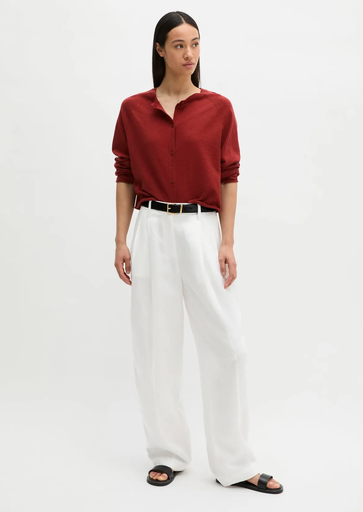 Feinstrick-Cardigan relaxed aus Bio-Baumwolle-Leinen-Mix
