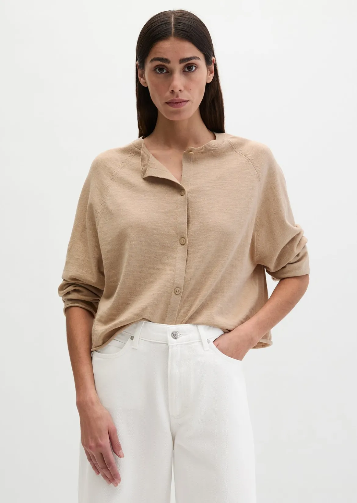 Feinstrick-Cardigan relaxed aus Bio-Baumwolle-Leinen-Mix