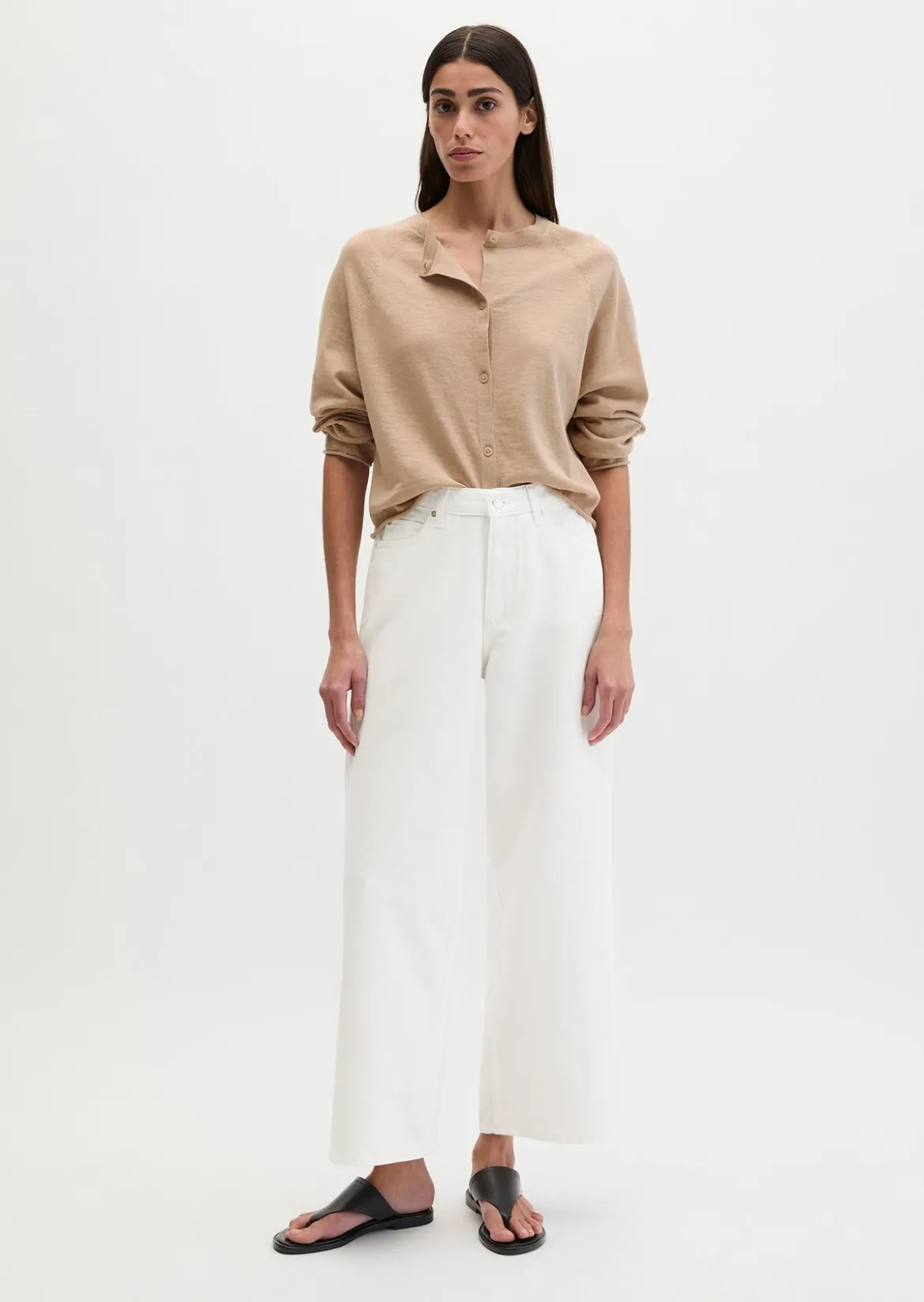 Feinstrick-Cardigan relaxed aus Bio-Baumwolle-Leinen-Mix