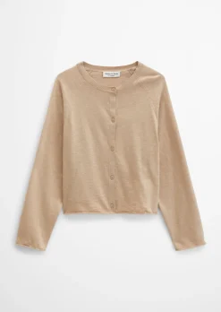 Feinstrick-Cardigan relaxed aus Bio-Baumwolle-Leinen-Mix