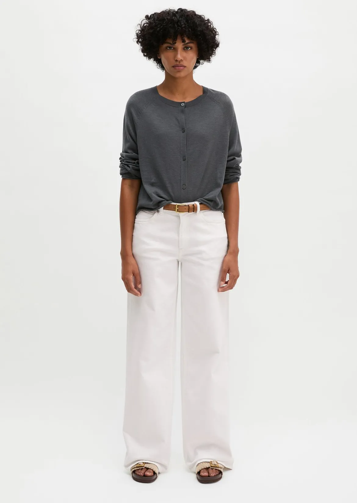 Feinstrick-Cardigan relaxed aus Bio-Baumwolle-Leinen-Mix