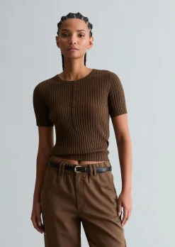 Feinstrick-Kurzarm-Pullover slim aus LENZING™ ECOVERO™