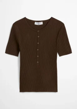 Feinstrick-Kurzarm-Pullover slim aus LENZING™ ECOVERO™