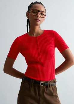 Feinstrick-Kurzarm-Pullover slim aus LENZING™ ECOVERO™