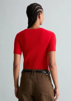 Feinstrick-Kurzarm-Pullover slim aus LENZING™ ECOVERO™