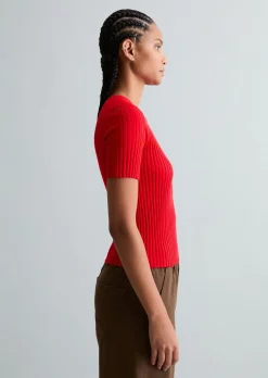 Feinstrick-Kurzarm-Pullover slim aus LENZING™ ECOVERO™
