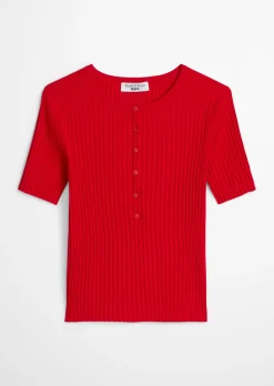 Feinstrick-Kurzarm-Pullover slim aus LENZING™ ECOVERO™