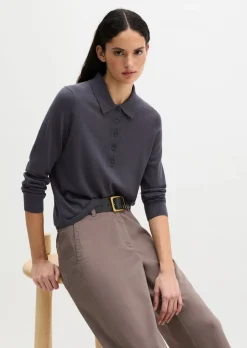 Feinstrick-Poloshirt regular aus edlem Merinowolle-Viskose-Mix