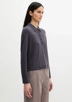 Feinstrick-Poloshirt regular aus edlem Merinowolle-Viskose-Mix