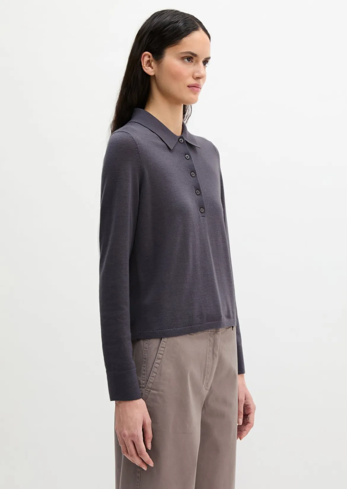 Feinstrick-Poloshirt regular aus edlem Merinowolle-Viskose-Mix