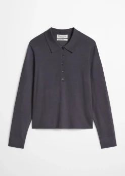 Feinstrick-Poloshirt regular aus edlem Merinowolle-Viskose-Mix