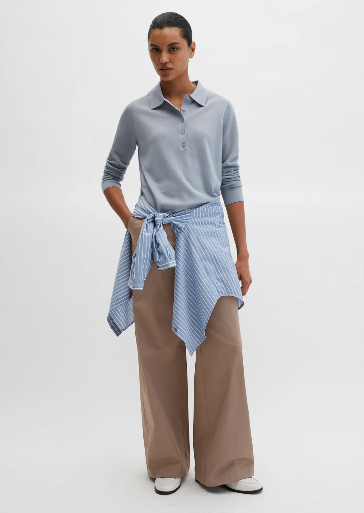 Feinstrick-Poloshirt regular aus edlem Merinowolle-Viskose-Mix