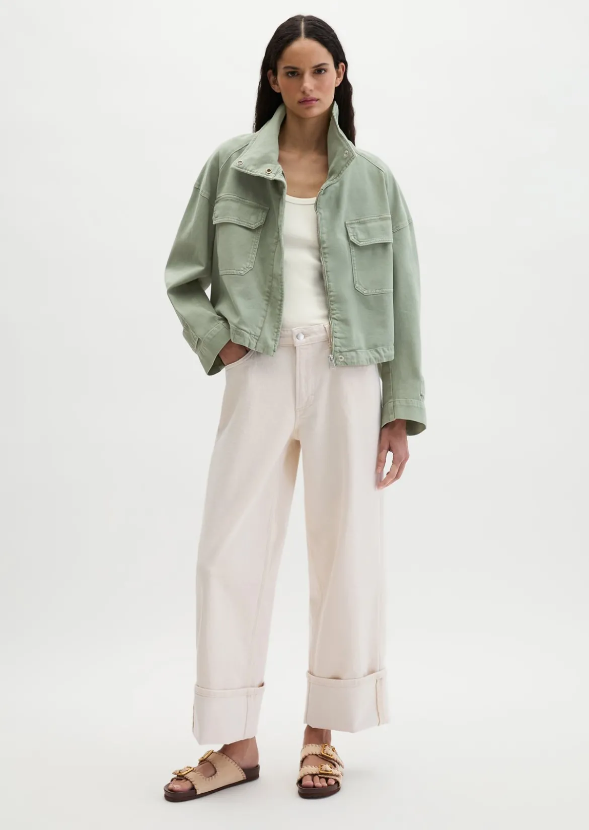 Funnel-Neck-Jacke loose aus Garment dyed Baumwolle