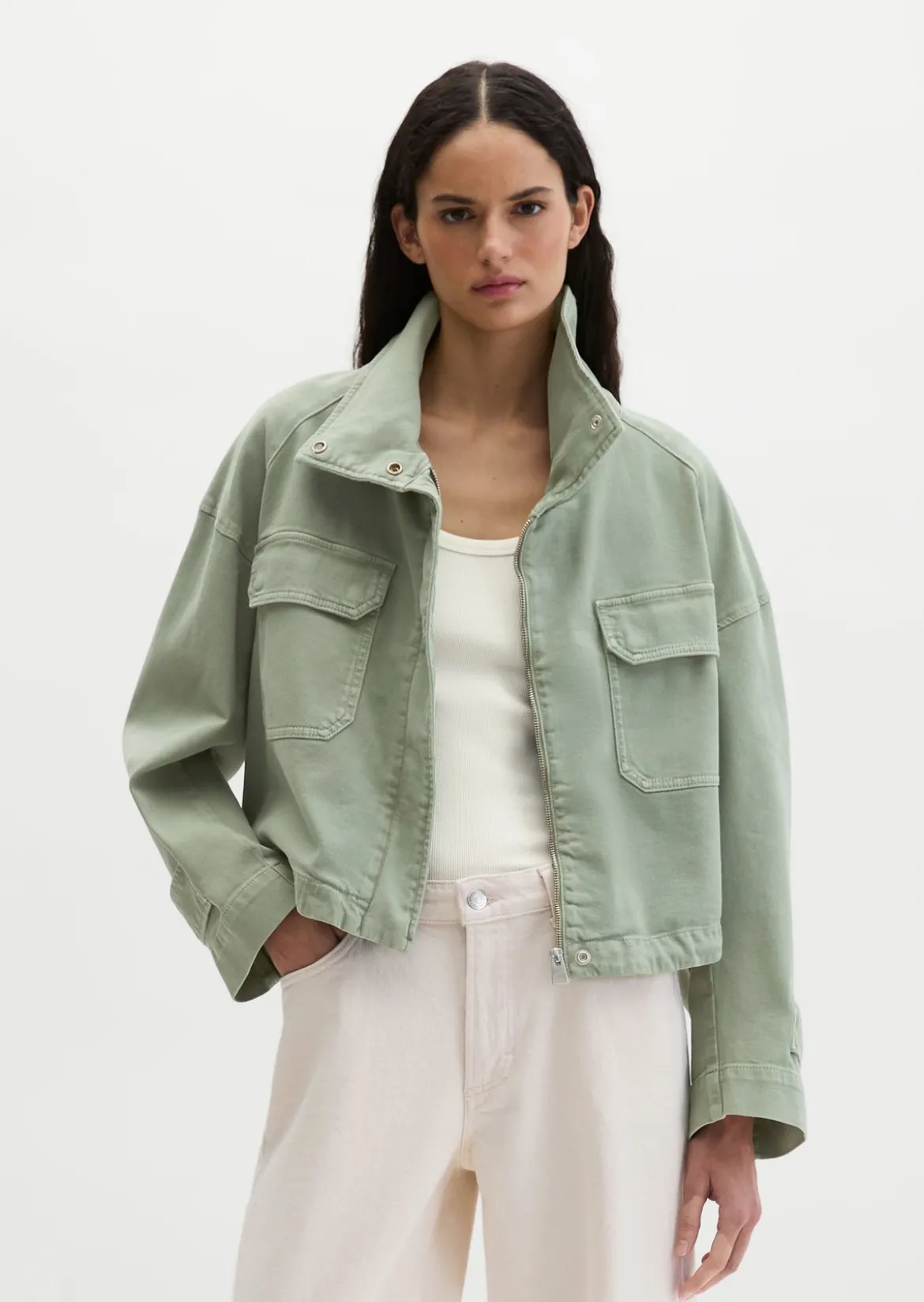 Funnel-Neck-Jacke loose aus Garment dyed Baumwolle