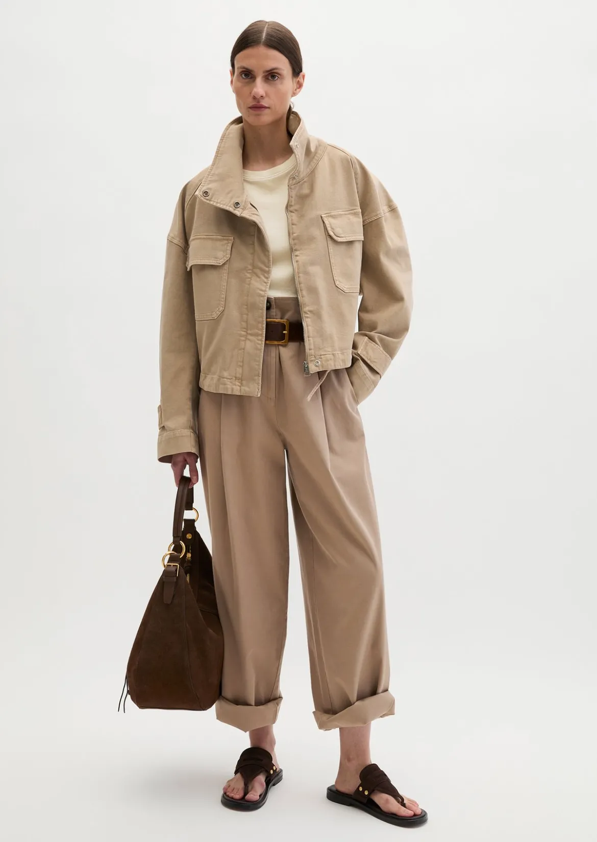 Funnel-Neck-Jacke loose aus Garment dyed Baumwolle