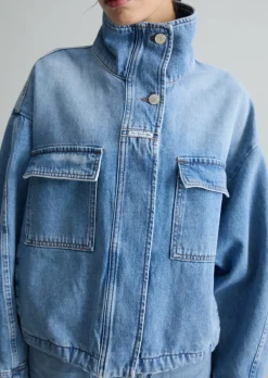 Funnel-Neck-Jeansblouson oversize mit Ananasblattfasern