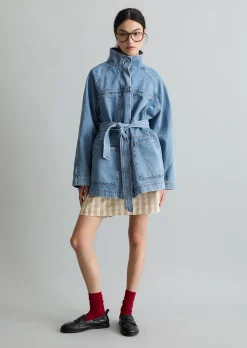 Funnel-Neck-Jeansjacke relaxed mit Ananasblattfasern