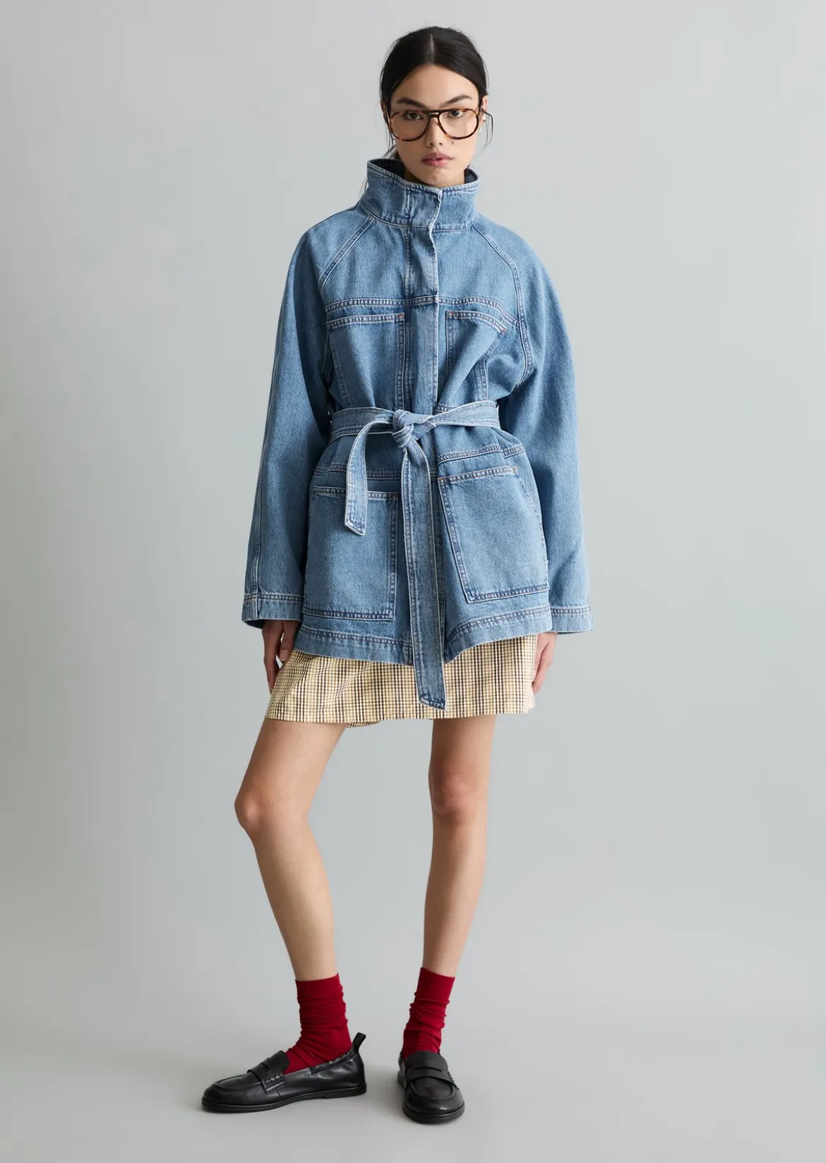Funnel-Neck-Jeansjacke relaxed mit Ananasblattfasern