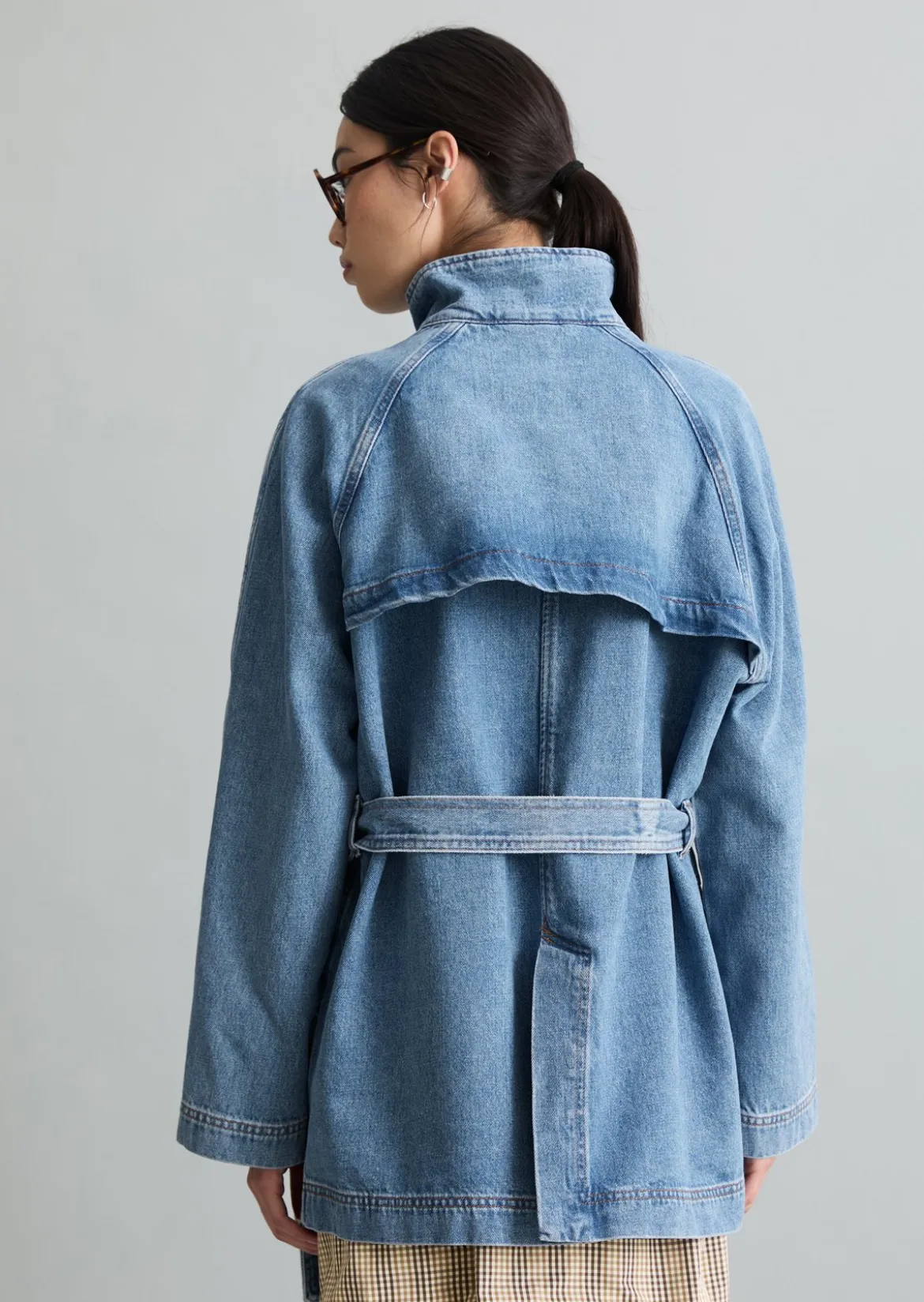 Funnel-Neck-Jeansjacke relaxed mit Ananasblattfasern