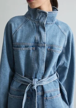 Funnel-Neck-Jeansjacke relaxed mit Ananasblattfasern