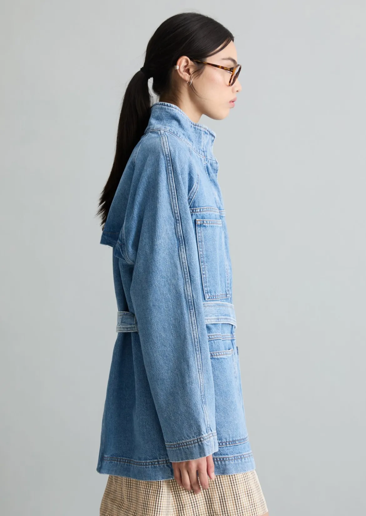 Funnel-Neck-Jeansjacke relaxed mit Ananasblattfasern