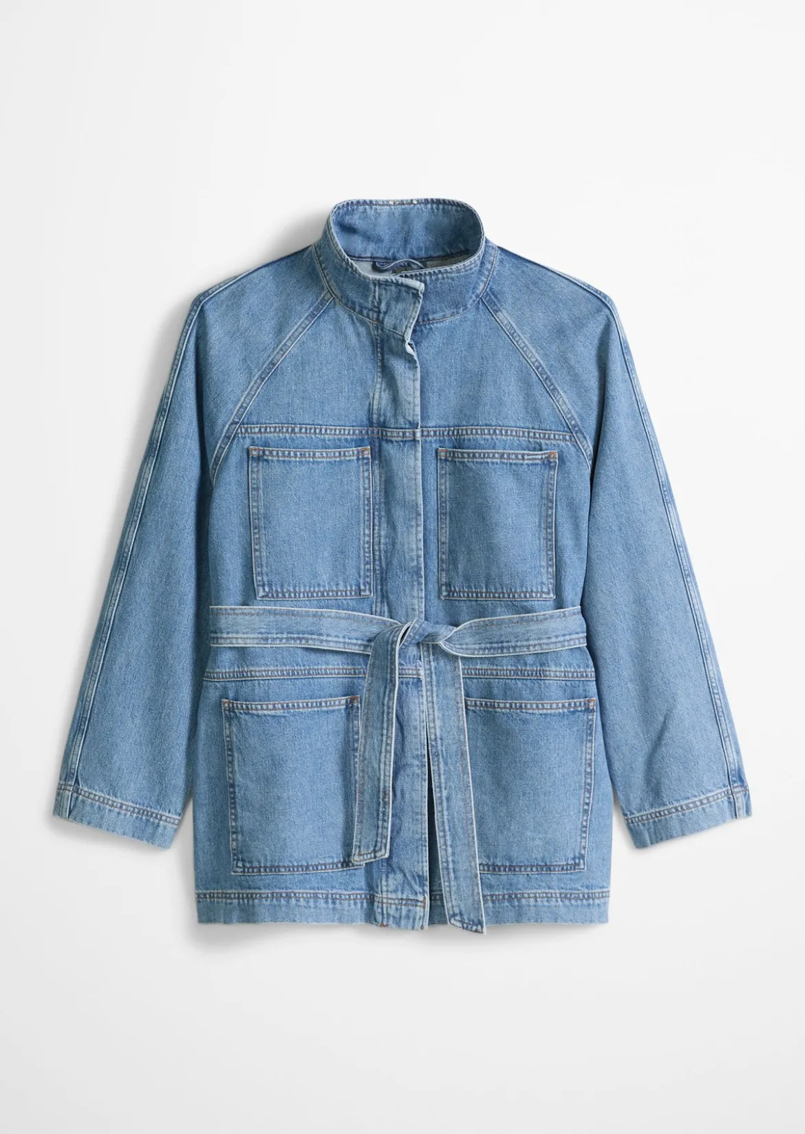 Funnel-Neck-Jeansjacke relaxed mit Ananasblattfasern