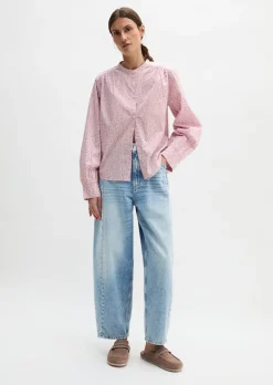 Geraffte Bluse loose aus leichter Papertouch-Popeline