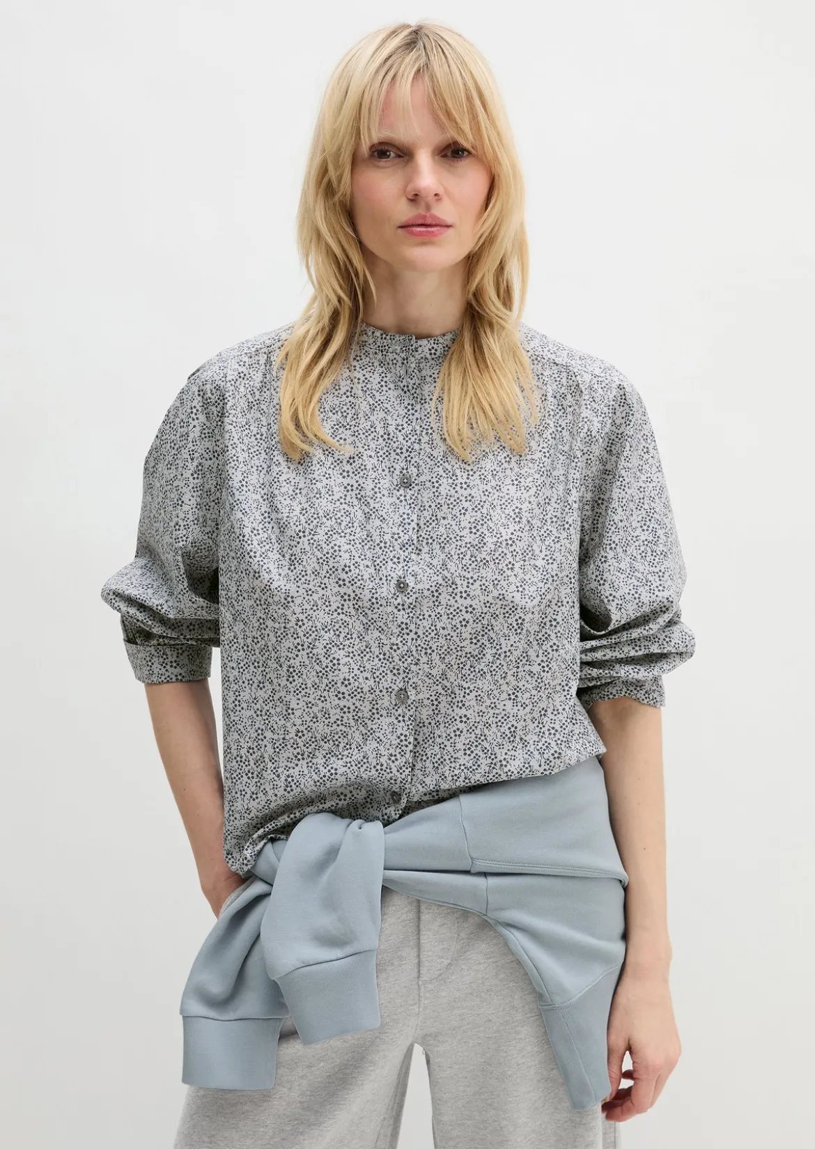 Geraffte Bluse loose aus leichter Papertouch-Popeline