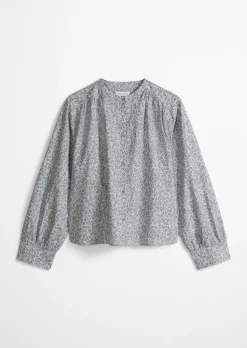Geraffte Bluse loose aus leichter Papertouch-Popeline