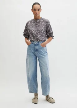 Geraffte Bluse loose aus leichter Papertouch-Popeline