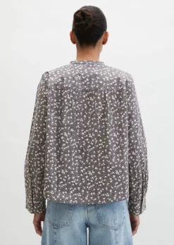 Geraffte Bluse loose aus leichter Papertouch-Popeline