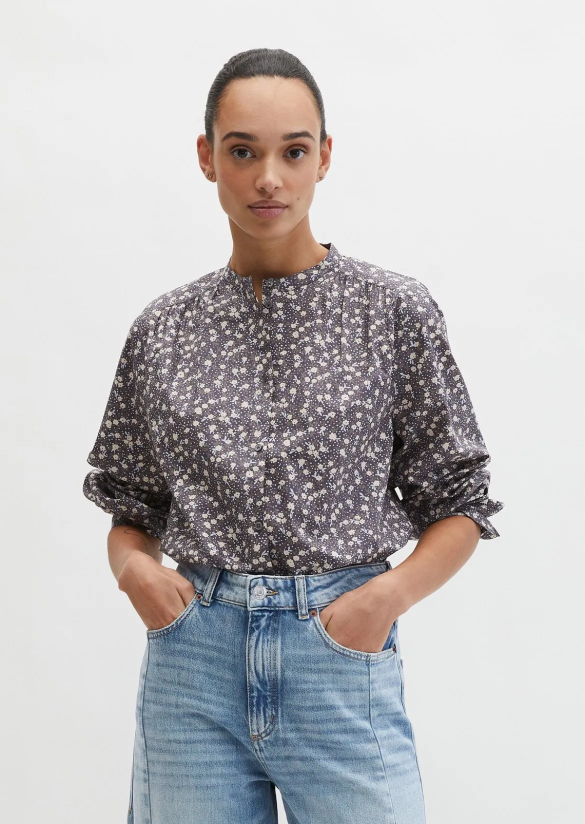 Geraffte Bluse loose aus leichter Papertouch-Popeline