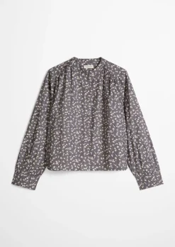 Geraffte Bluse loose aus leichter Papertouch-Popeline