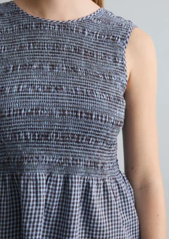 Gesmoktes Seersucker-Peplum-Top slim aus Baumwolle-Mix