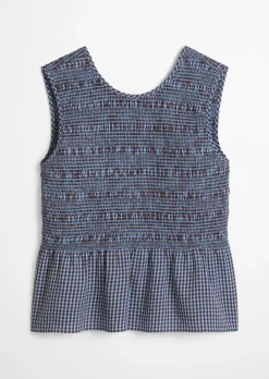 Gesmoktes Seersucker-Peplum-Top slim aus Baumwolle-Mix