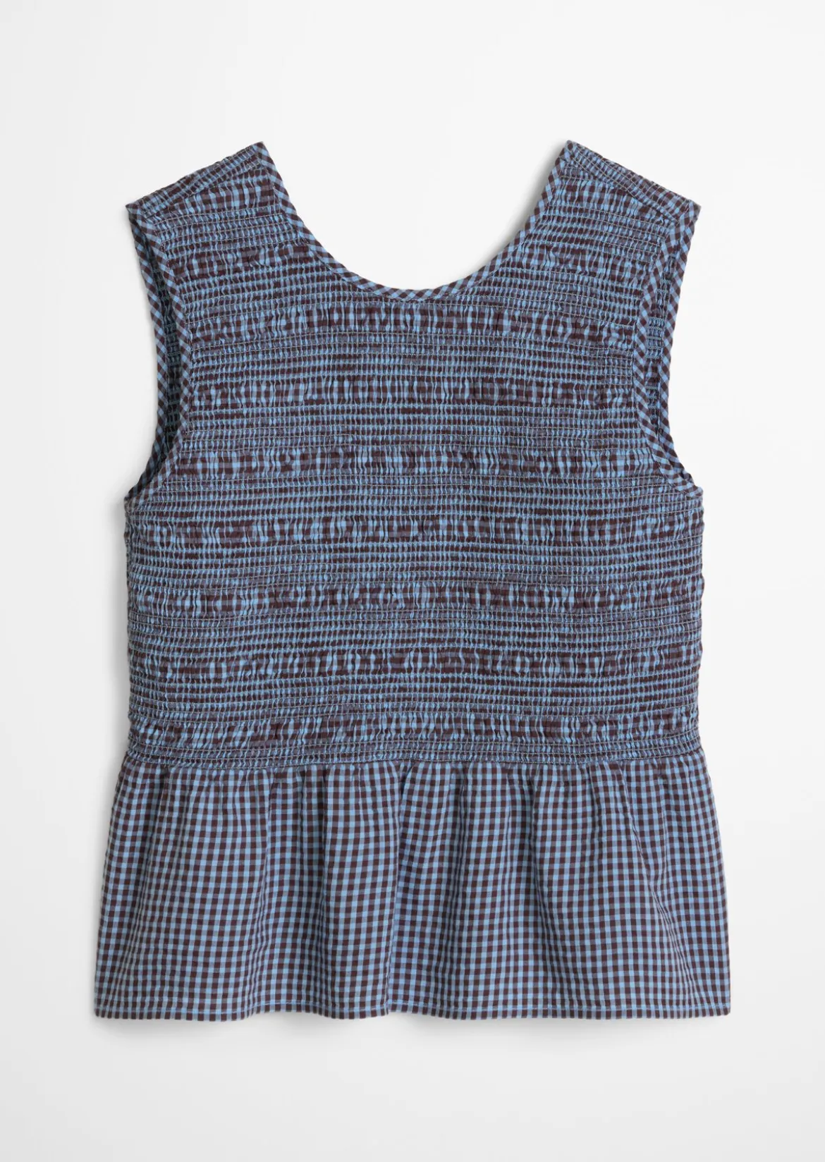 Gesmoktes Seersucker-Peplum-Top slim aus Baumwolle-Mix