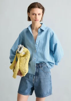 Gestreifte Bluse relaxed aus Leinen-Baumwolle-Mix