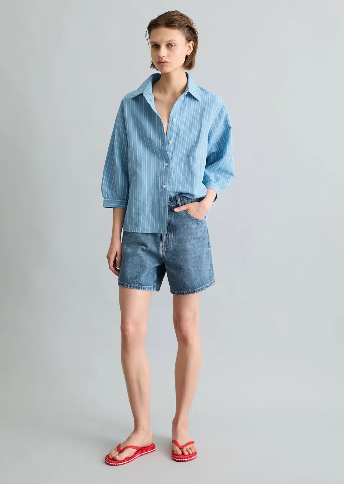Gestreifte Bluse relaxed aus Leinen-Baumwolle-Mix