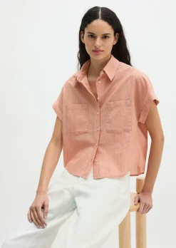 Gestreifte Bluse relaxed aus Baumwoll-Voile
