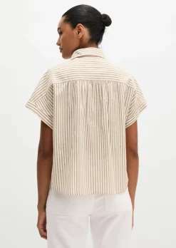 Gestreifte Bluse relaxed aus Baumwoll-Voile