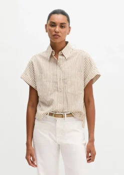 Gestreifte Bluse relaxed aus Baumwoll-Voile